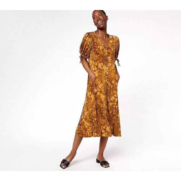 Susan Graver  Liquid Knit Elbow Sleeve Midi Dress Caramel Petite 3X A607359 - Picture 1 of 2
